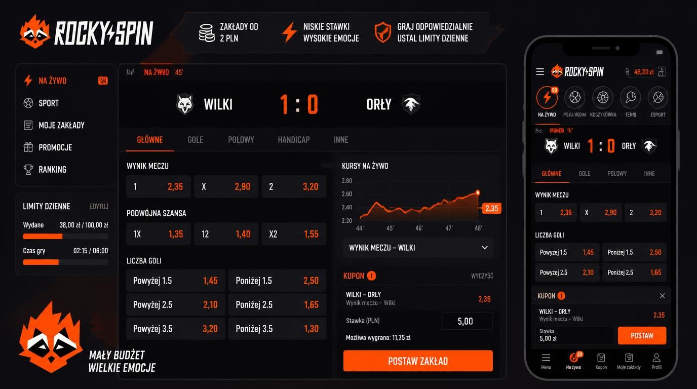 zakłady na mały budżet   prosty zakład od kilku złotych w Rocky Spin Casino