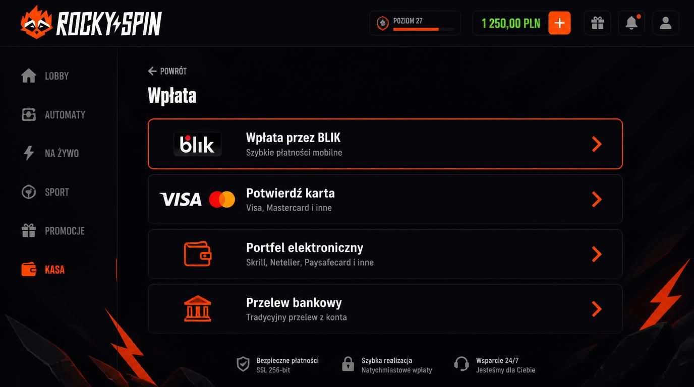 ekran mobilny z metodami płatności i logiką procedury